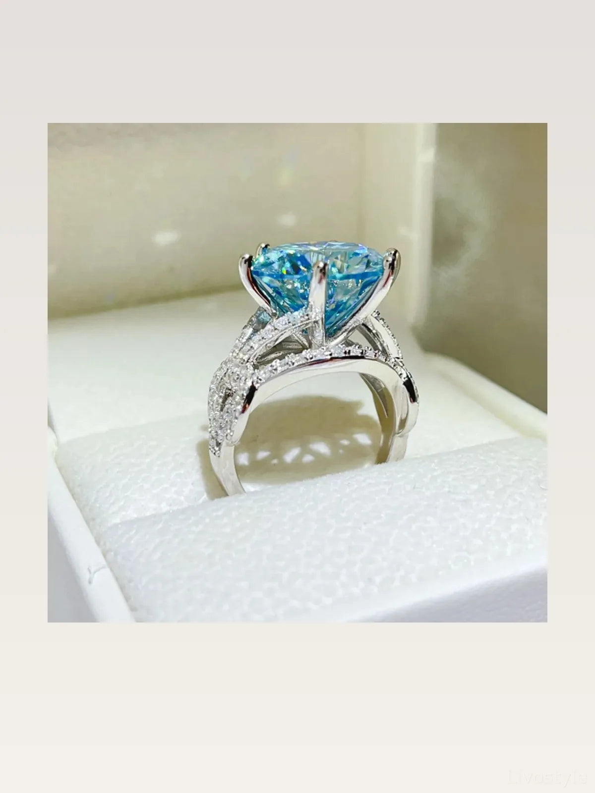 10 Carat Moissanite 925 Sterling Silver Ring — Blue Gemstone — styled showcase — Livostyle
