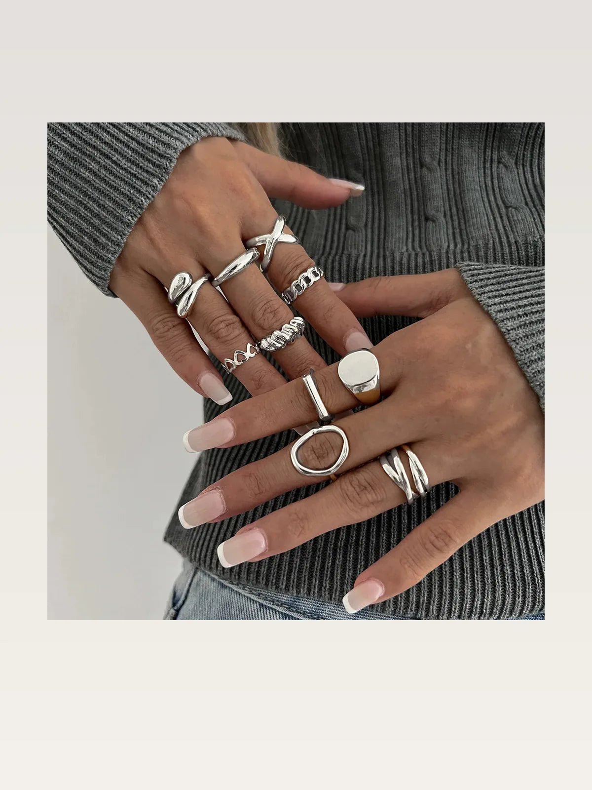 10-Piece Alloy Geometric Ring — styled showcase — Livostyle