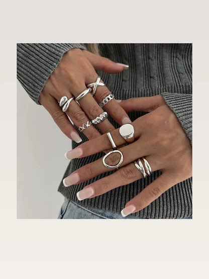 10-Piece Alloy Geometric Ring — styled showcase — Livostyle