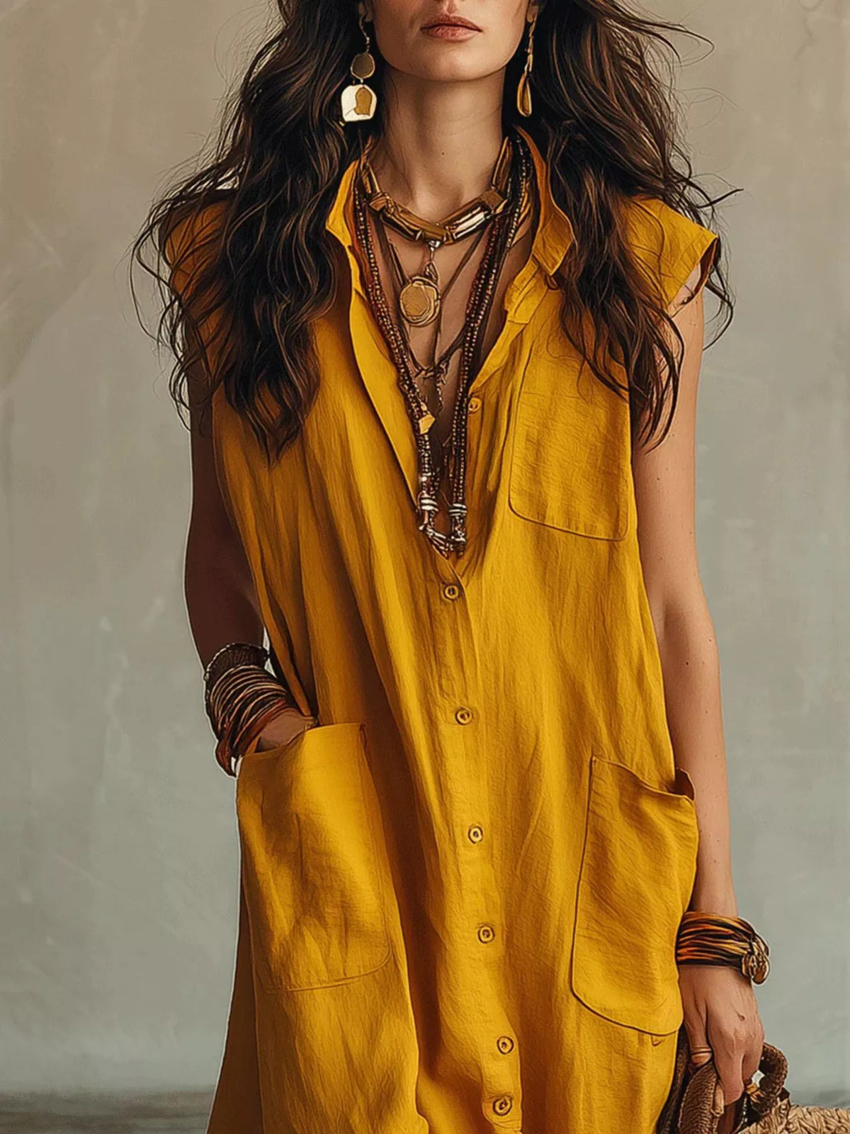 Sleeveless Button-Down Maxi Dress with Pockets – photo 4