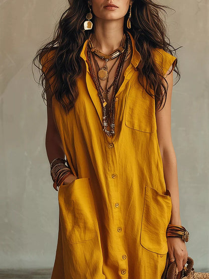 Sleeveless Button-Down Maxi Dress with Pockets – photo 4