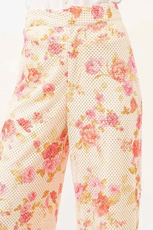 And The Why Fishnet Floral Printed Crop Pants