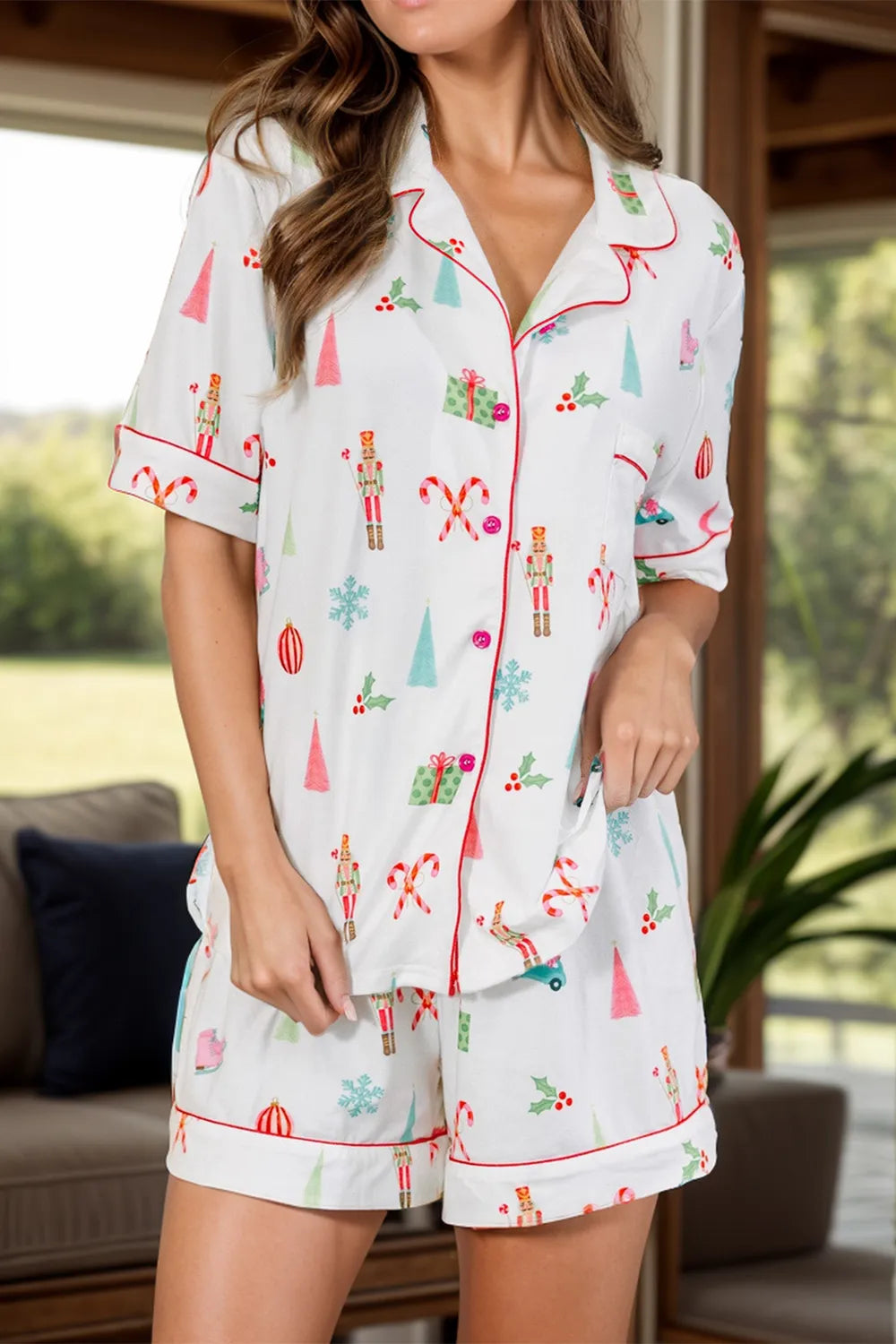 Printed Short Sleeve Top and Shorts Lounge Set — Livostyle