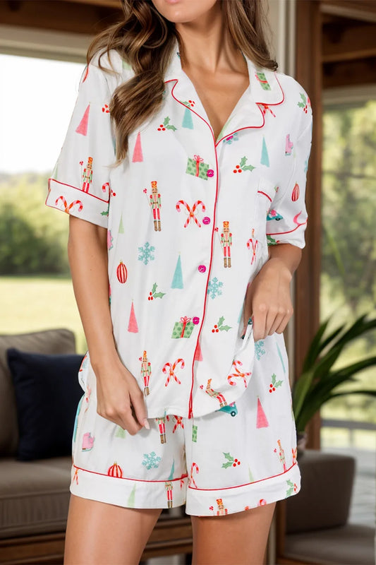 Printed Short Sleeve Top and Shorts Lounge Set — Livostyle