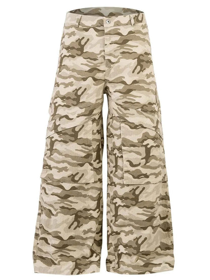 Men's Wide Leg Camo Print Cargo Pants