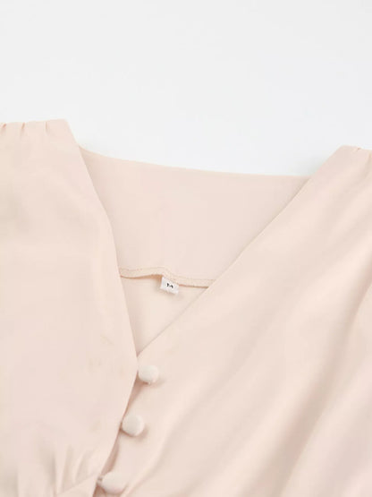 V-Neck Puff Sleeve Button-Down Midi Dress – photo 5
