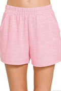Soft Melange Hacci Elastic Waist Band Shorts in CANDY PINK