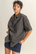 Casual Oversized Button-Down Shirt with Short Sleeves — Livostyle