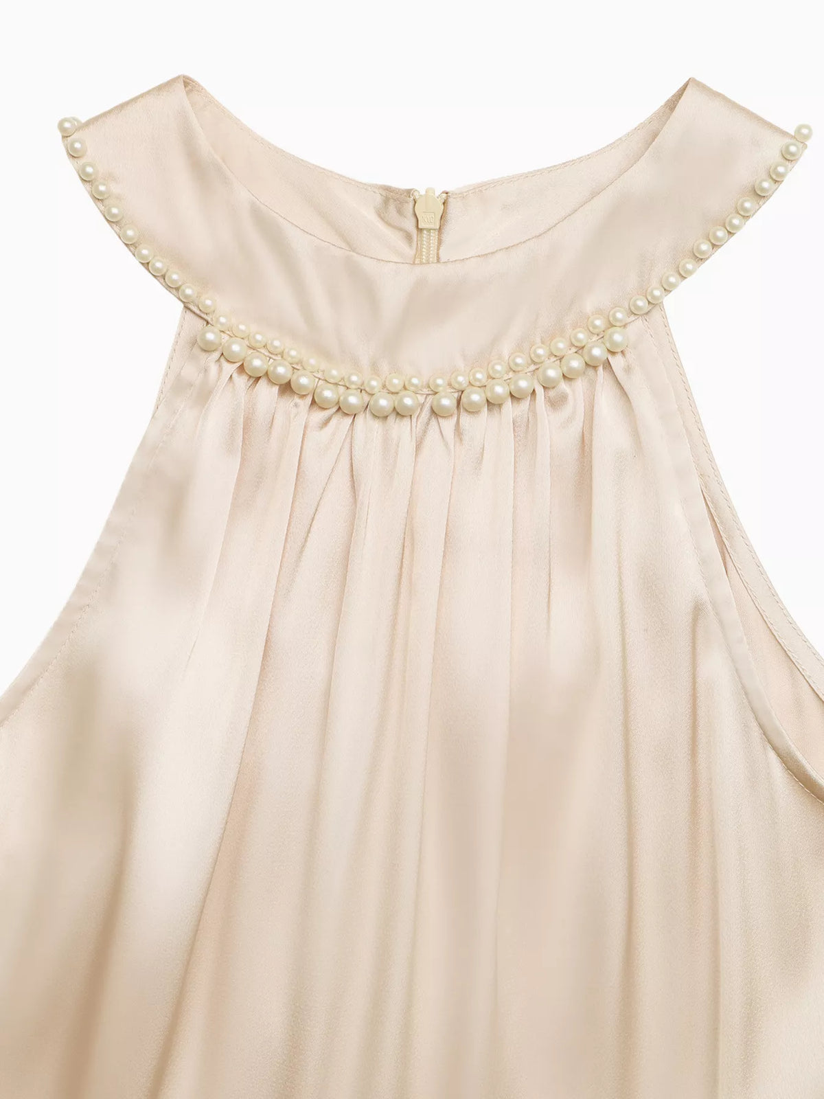 Pearl Halter Ruched Satin Midi Dress – photo 6