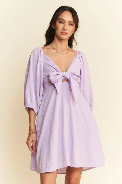 Romantic Mini Dress with Puff Sleeves & Open Back — Livostyle