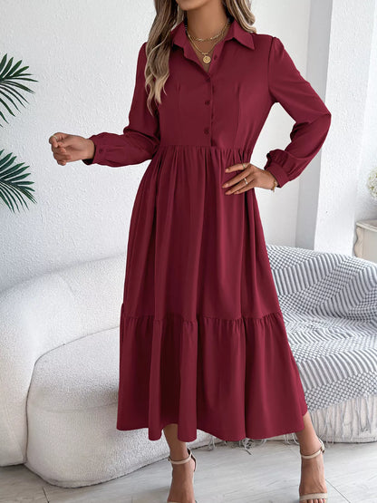 Long Sleeve Tiered Button-Front Midi Dress – photo 27