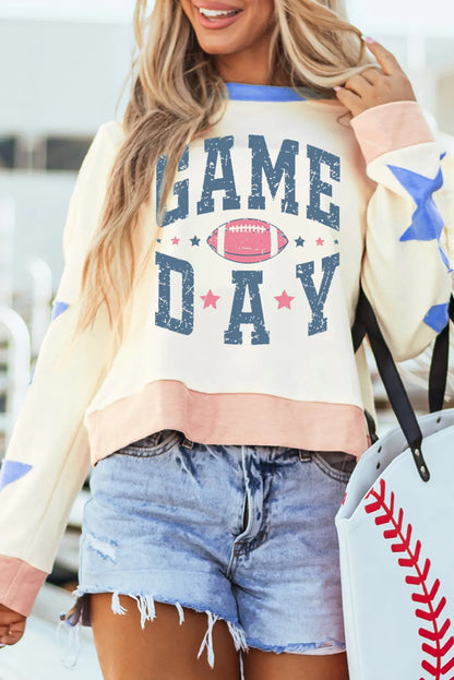 GAME DAY Star Patch Round Neck Long Sleeve Sweatshirt — Livostyle