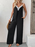 Lace Trim V-Neck Wide Leg Jumpsuit — Livostyle