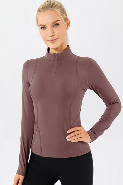 Mock Neck Quarter Zip Active T-Shirt — Livostyle