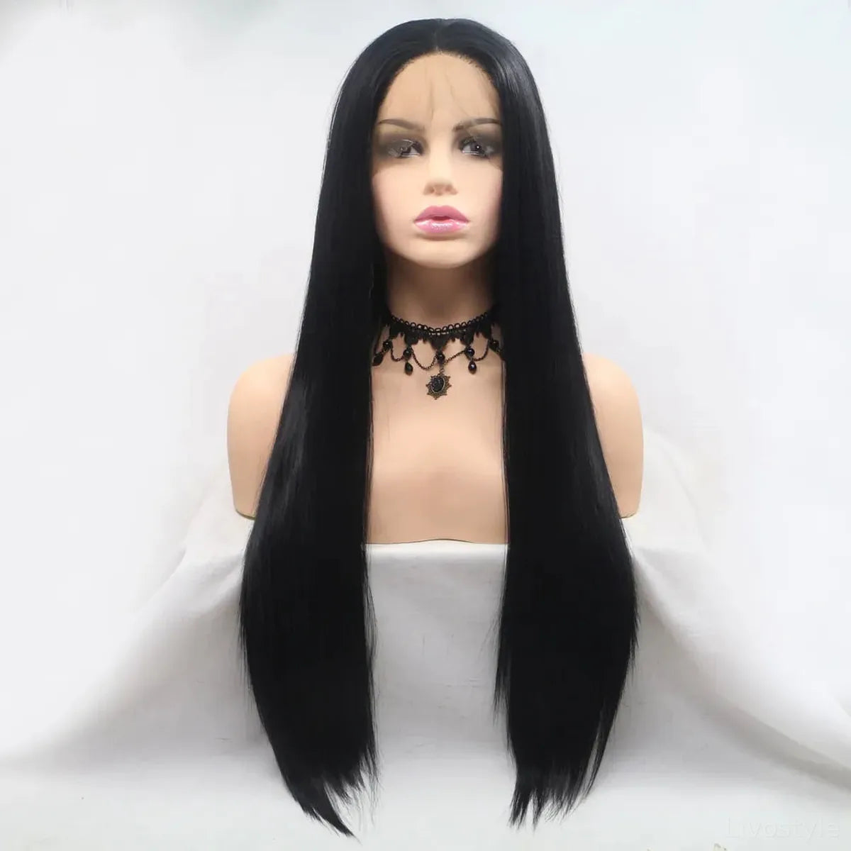 24 Lace Front Synthetic Wig in Black, Long Straight — square view — Livostyle