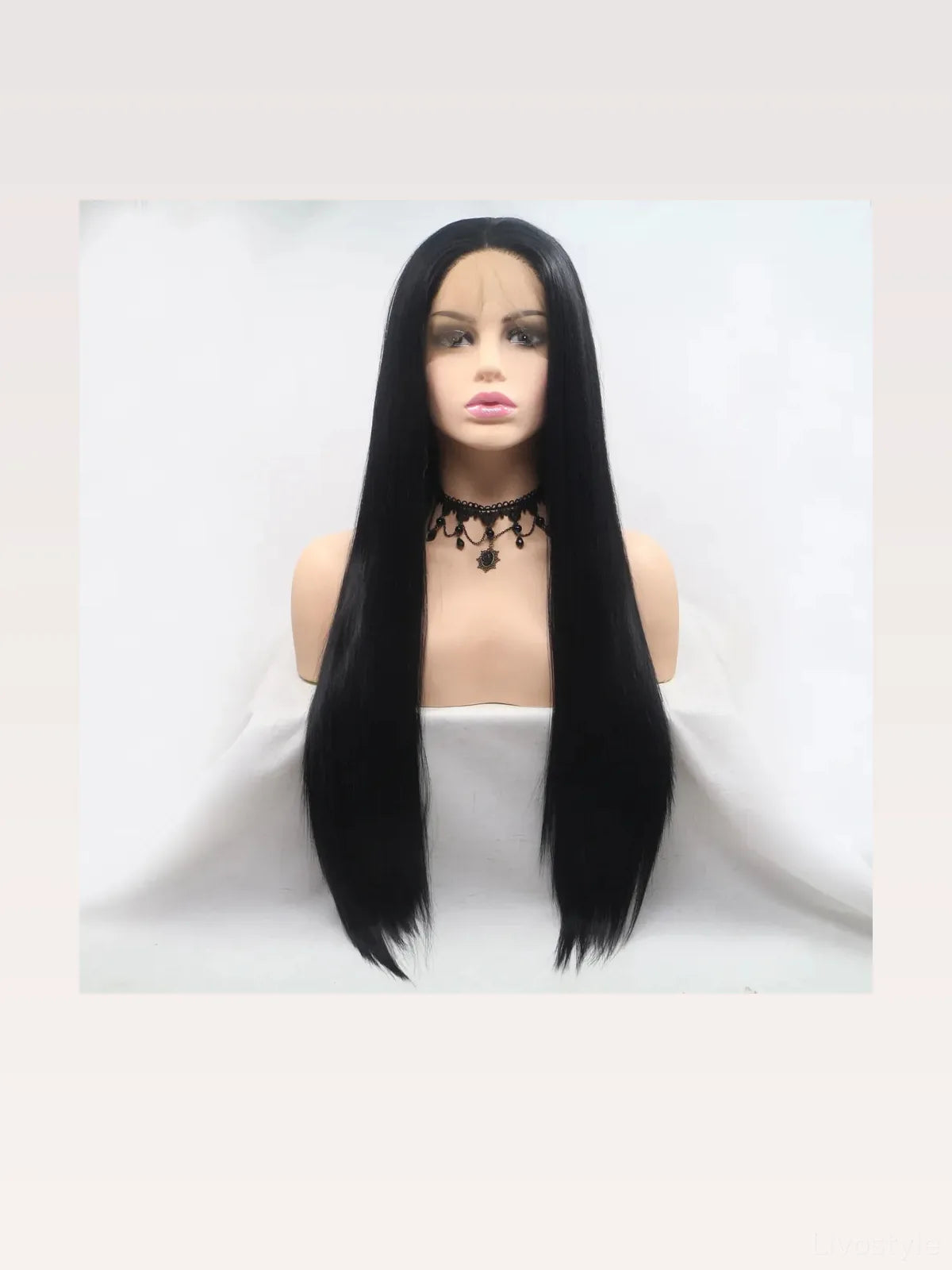 24 Lace Front Synthetic Wig in Black, Long Straight — styled showcase — Livostyle
