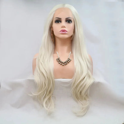 24 Lace Front Synthetic Wig in Platinum Blonde, Long Wavy — square view — Livostyle