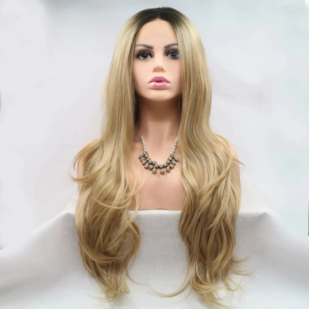 24 Lace Front Synthetic Wig in Honey Blonde, Long Wavy — square view — Livostyle
