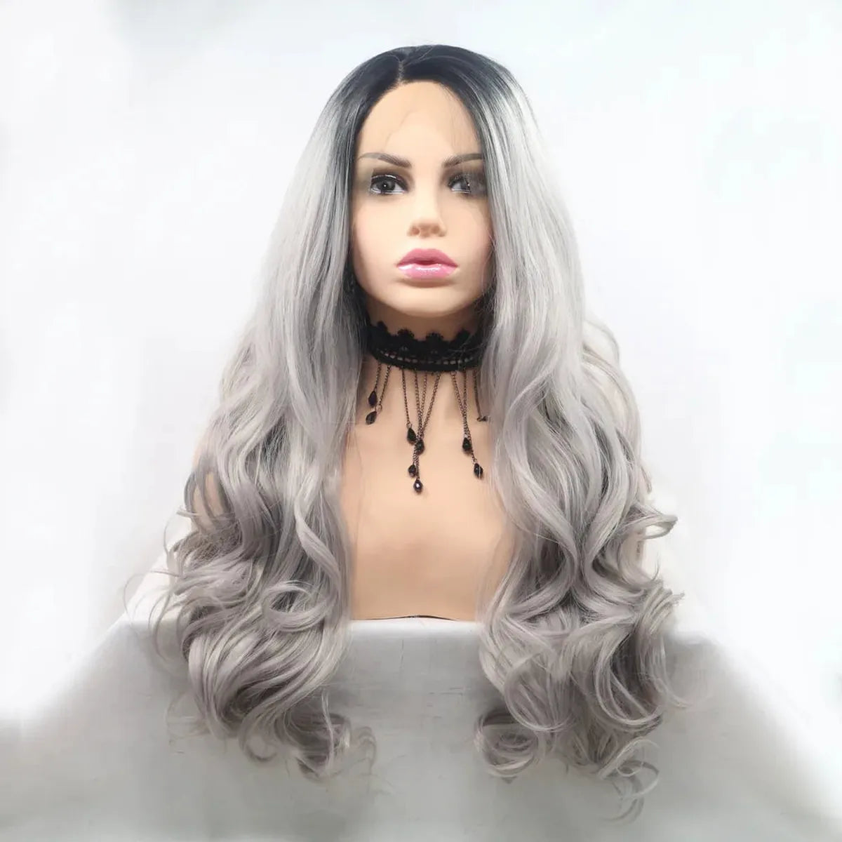 24 Lace Front Synthetic Wig in Black Ombre, Long Wavy — square view — Livostyle