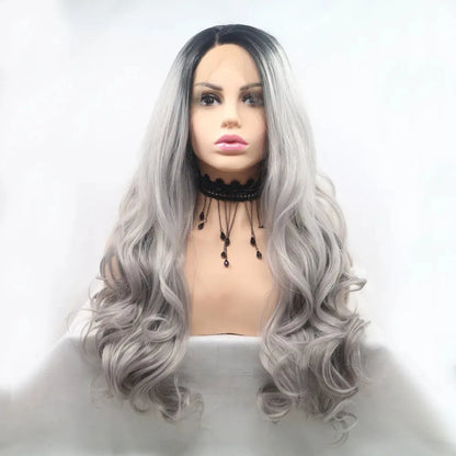 24 Lace Front Synthetic Wig in Black Ombre, Long Wavy — square view — Livostyle