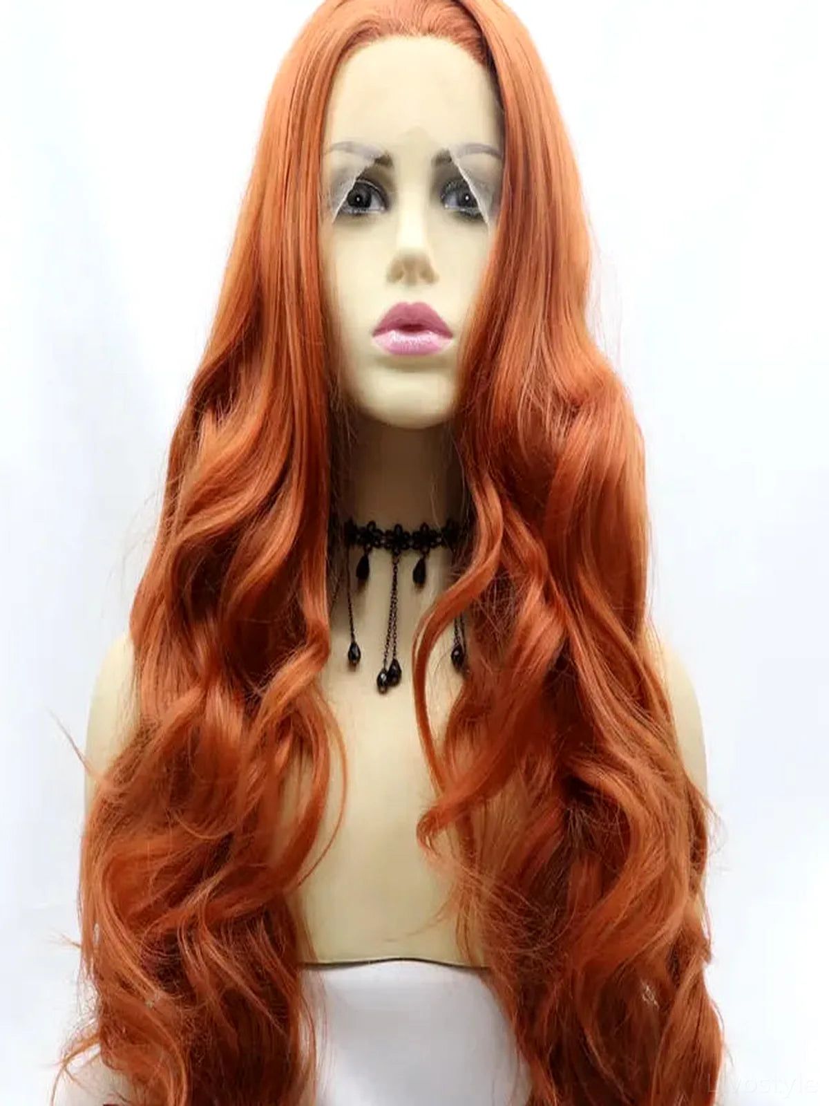24 Lace Front Synthetic Wig in Ginger, Long Wavy — detail view — Livostyle