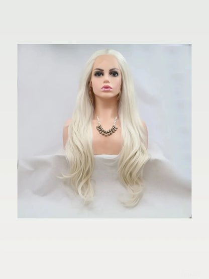 24 Lace Front Synthetic Wig in Platinum Blonde, Long Wavy — styled showcase — Livostyle