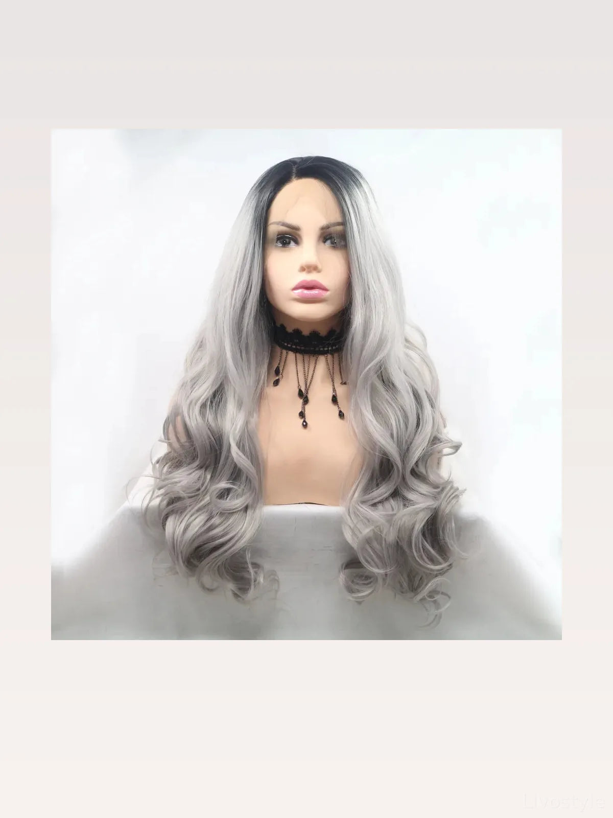 24 Lace Front Synthetic Wig in Black Ombre, Long Wavy — styled showcase — Livostyle