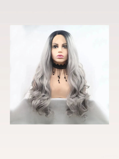 24 Lace Front Synthetic Wig in Black Ombre, Long Wavy — styled showcase — Livostyle
