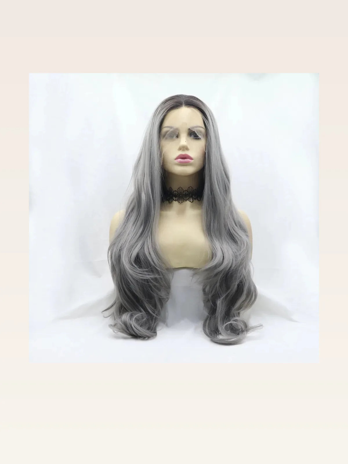24 Lace Front Synthetic Wig in Gray, Long Wavy — styled showcase — Livostyle