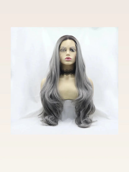 24 Lace Front Synthetic Wig in Gray, Long Wavy — styled showcase — Livostyle