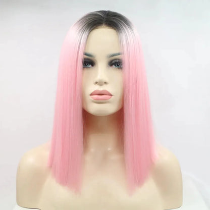 12 Lace Front Synthetic Wig in Pink Ombre, Mid-Length — square view — Livostyle