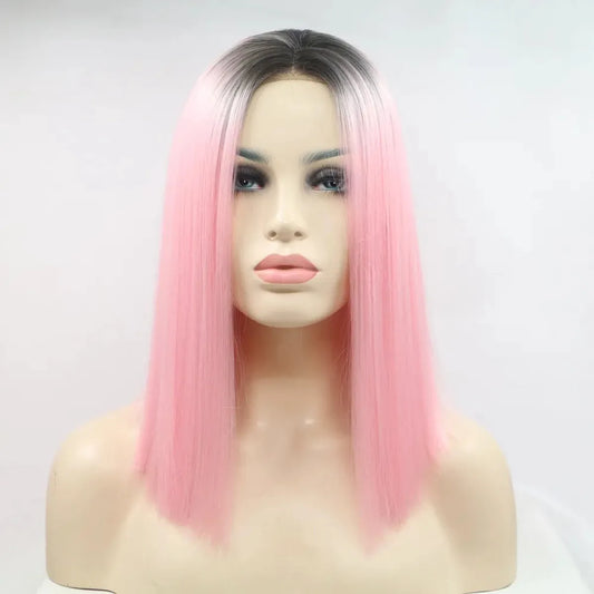 12 Lace Front Synthetic Wig in Pink Ombre, Mid-Length — square view — Livostyle