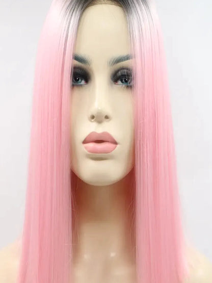12 Lace Front Synthetic Wig in Pink Ombre, Mid-Length — detail view — Livostyle