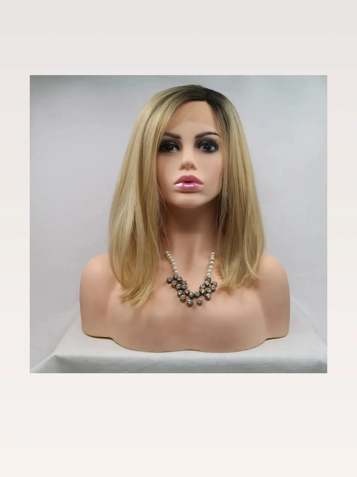 12 Lace Front Synthetic Wig in Blonde Ombre, Mid-Length — styled showcase — Livostyle
