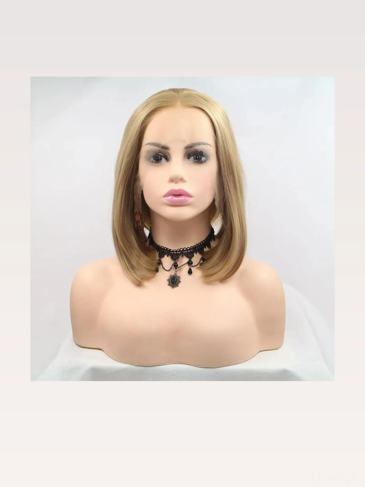 12 Lace Front Synthetic Wig in Blonde, Mid-Length Straight — styled showcase — Livostyle
