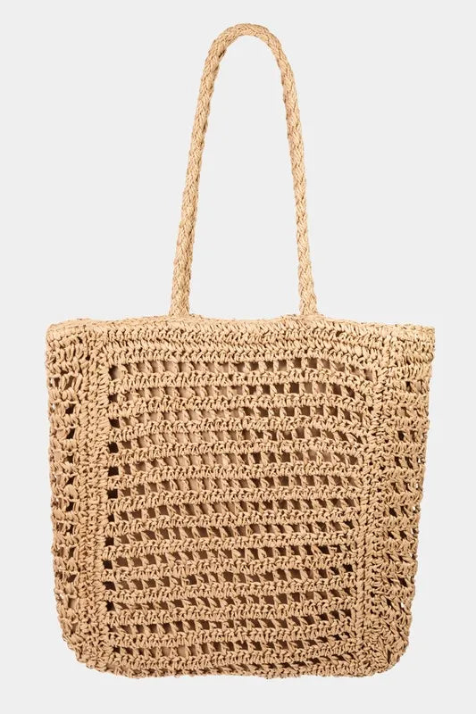 Straw Braided Beach Tote Bag in Beige Open Weave — Livostyle