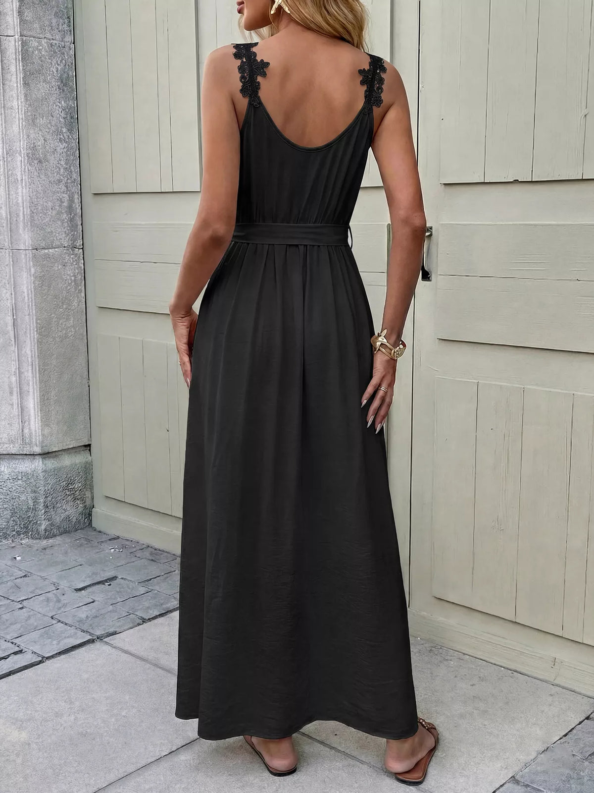 Lace Trim Tie-Detail Slit Maxi Dress – photo 4