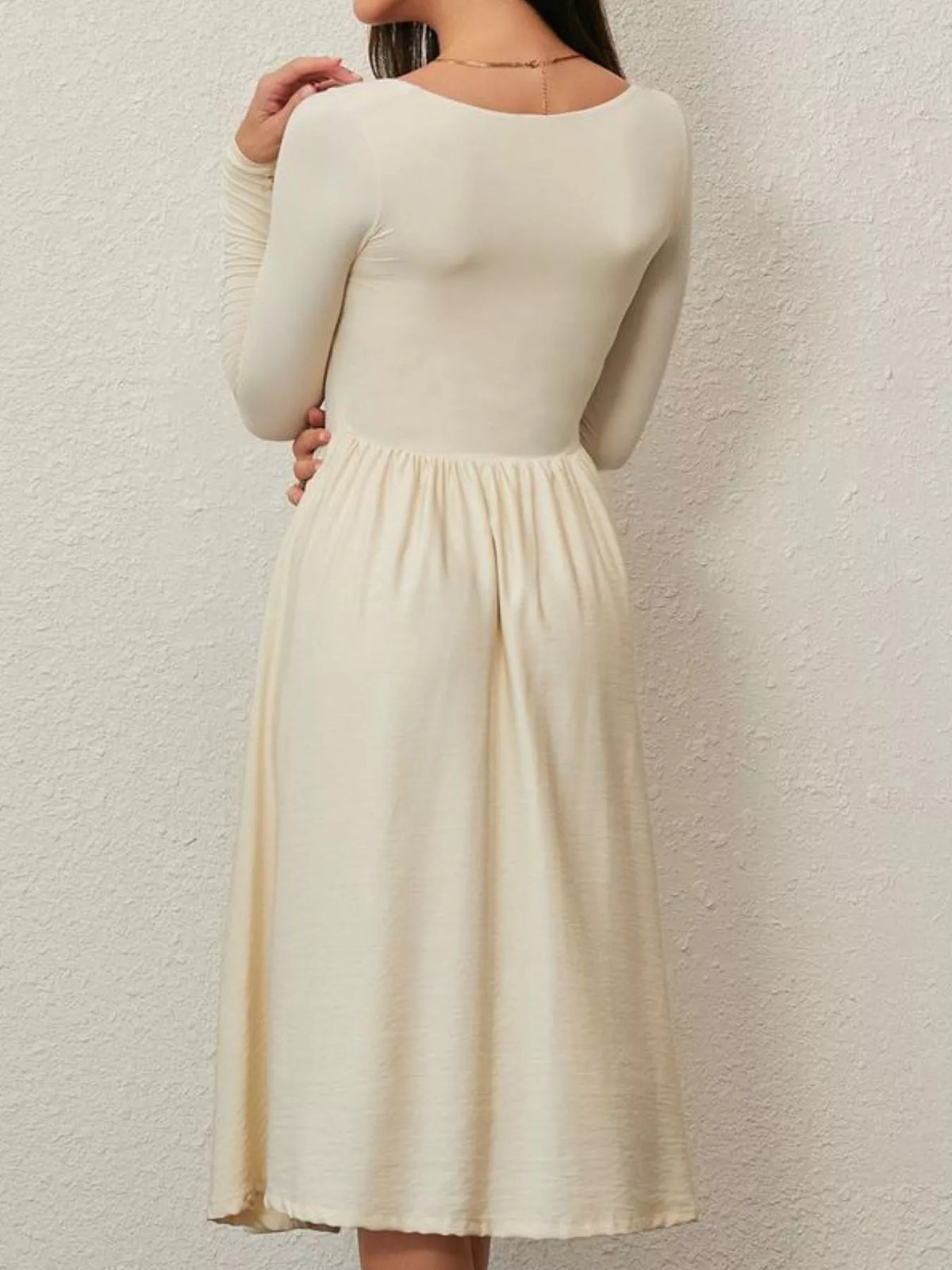 Square Neck Long Sleeve Midi Dress in Cotton Blend – photo 8