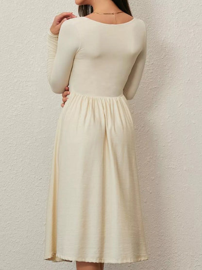 Square Neck Long Sleeve Midi Dress in Cotton Blend – photo 8