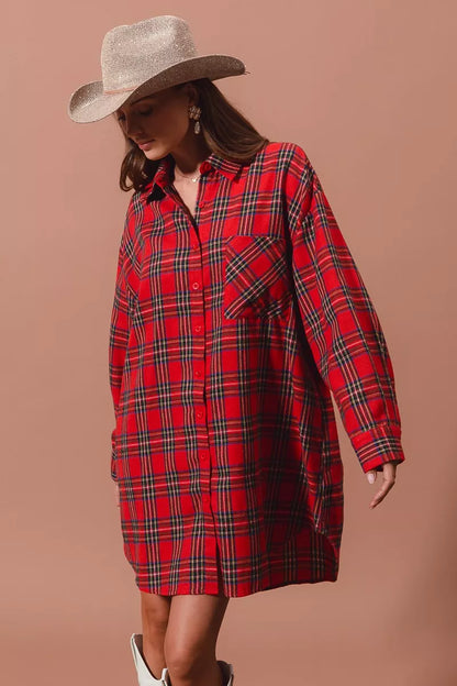 Christmas Checker Plaid Button Up Shirt Dress – photo 4