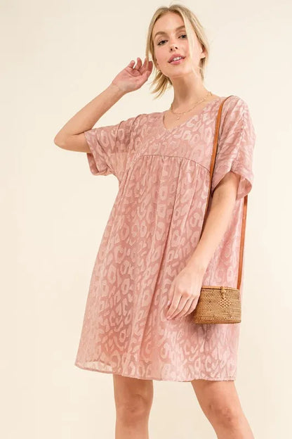 Stylish Leopard Print Baby Doll Dress with Roll Sleeves — Livostyle