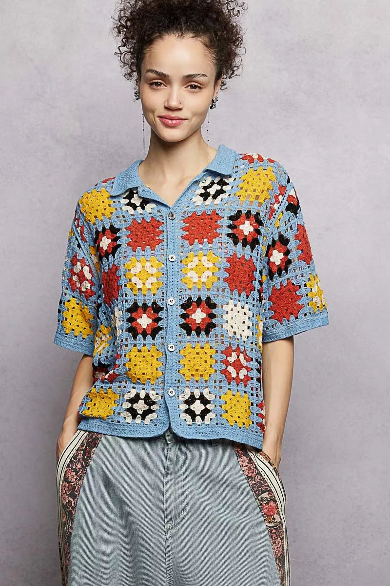 Crochet Short Sleeve Relaxed Fit Shirt — Livostyle