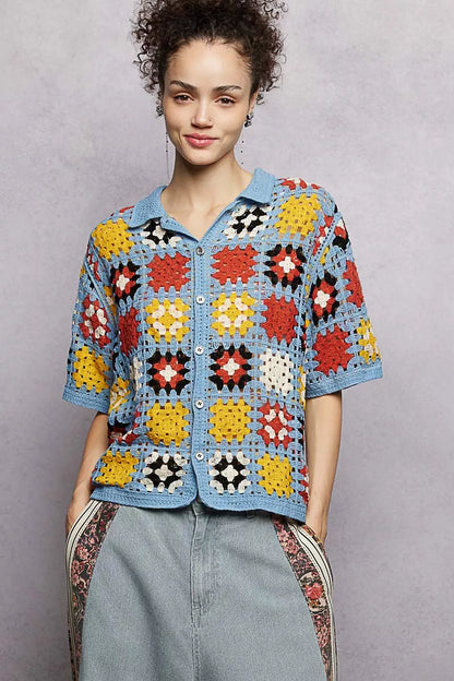 Crochet Short Sleeve Relaxed Fit Shirt — Livostyle