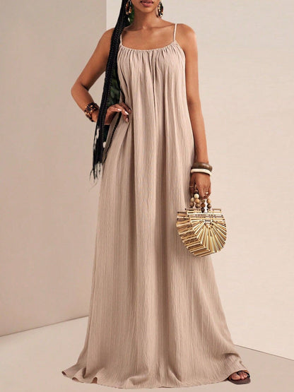 Spaghetti Strap Flowy Ruched Maxi Dress – photo 3