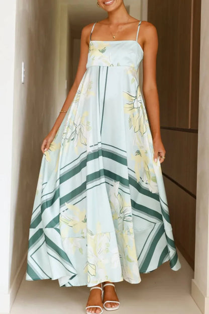 Printed Square Neck Cami Maxi Dress with Slit and Tie – photo 10