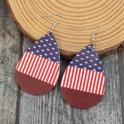 Stars and Stripes PU Leather Teardrop Earrings — Livostyle