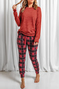 Round Neck Top and Drawstring Plaid Pants Lounge Set — Livostyle