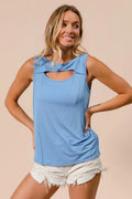 Stylish Sleeveless Rayon-Spandex Top with Front Cut-Out — Livostyle