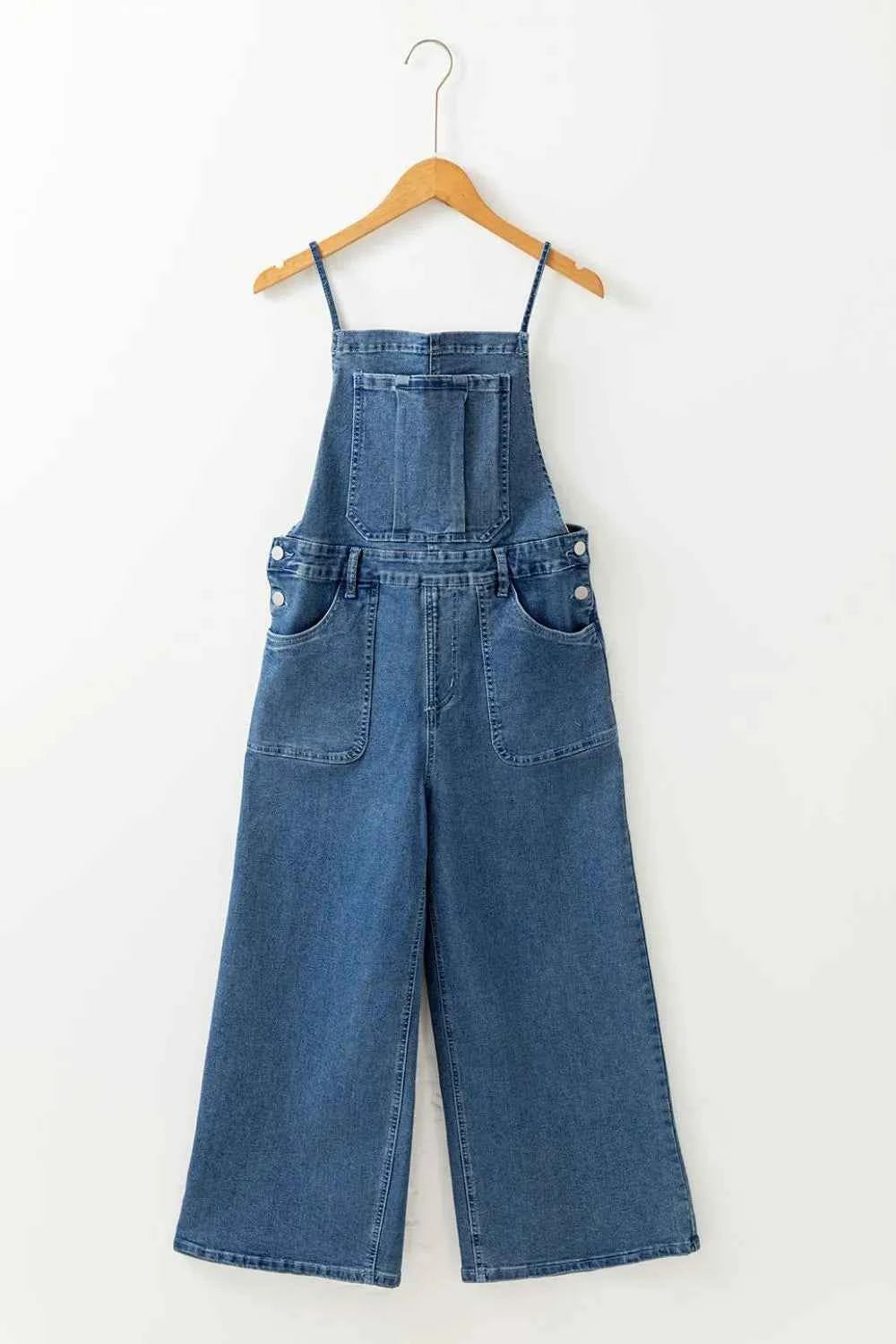Adjustable Tie Straps Wide Leg Denim Overalls