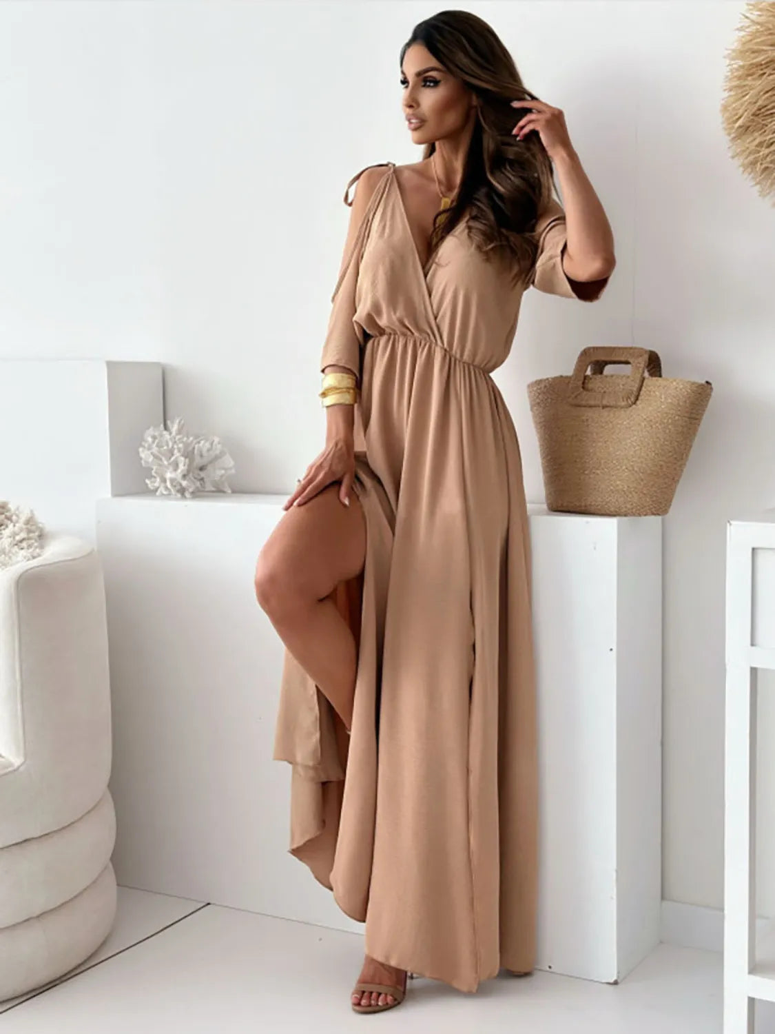 Tied Shoulder Slit Maxi Dress – photo 7